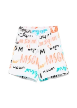 MSGM Kids Bermuda Bianco con Stampa All Over per Bambini