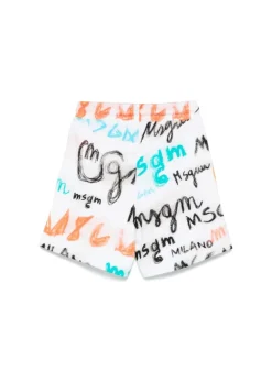 MSGM Kids Bermuda Bianco con Stampa All Over per Bambini