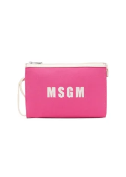 Msgm Kids Borsa Clutch Fuxia con Stampa Logo