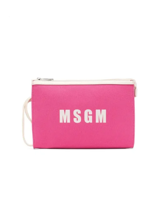 Msgm Kids Borsa Clutch Fuxia con Stampa Logo