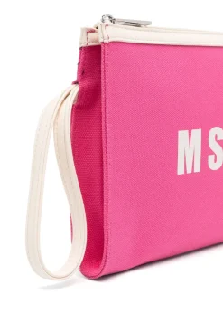 Msgm Kids Borsa Clutch Fuxia con Stampa Logo