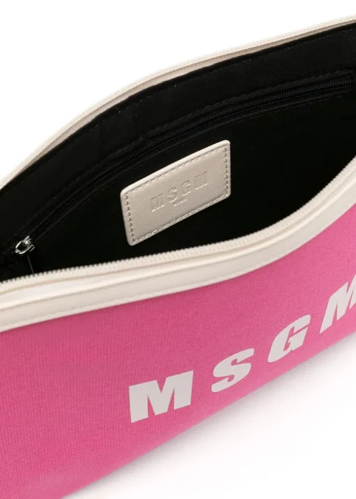 Msgm Kids Borsa Clutch Fuxia con Stampa Logo
