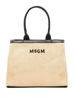 MSGM Kids Borsa Natural Tote con Logo per Bambine