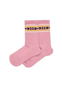 MSGM Kids Calzini Rosa con Logo per Bambine