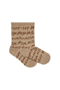 MSGM Kids Calzino Beige con Logo All Over per Bambini