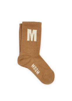 MSGM Kids Calzino con Ricamo Biscotto