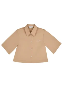 MSGM Kids Camicia Beige con Ricamo Logo per Bambine