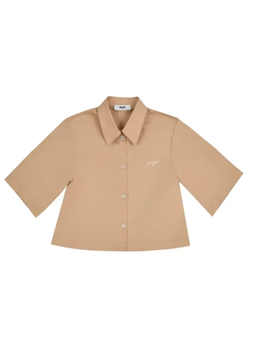 MSGM Kids Camicia Beige con Ricamo Logo per Bambine
