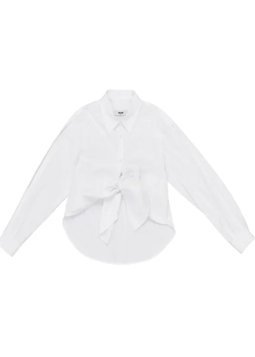 MSGM Kids Camicia Bianca con Fiocco per Bambine