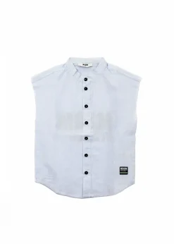 MSGM Kids Camicia Celeste Giro Maniche con Stampa per Bambini