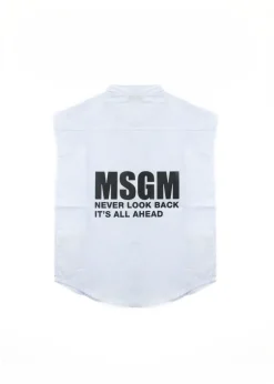 MSGM Kids Camicia Celeste Giro Maniche con Stampa per Bambini