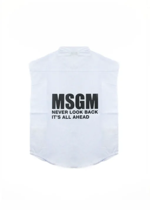 MSGM Kids Camicia Celeste Giro Maniche con Stampa per Bambini