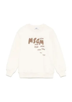 MSGM Kids Felpa Crema con Stampa per Bambini