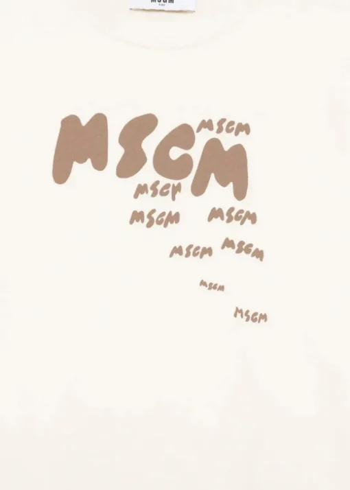 MSGM Kids Felpa Crema con Stampa per Bambini