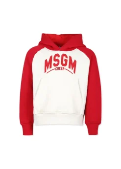 MSGM Kids Felpa Crema/Rosso con Cappuccio per Bambini