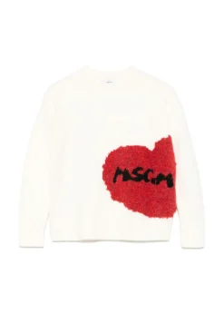 MSGM Kids Maglione Crema con Ricamo Cuore per Bambine