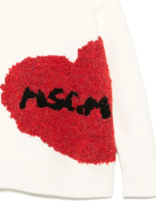 MSGM Kids Maglione Crema con Ricamo Cuore per Bambine