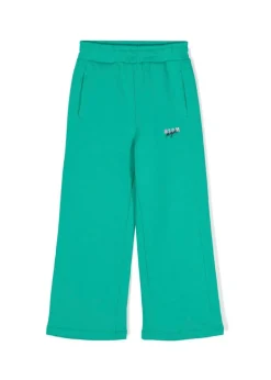 MSGM Kids Pantaloni in Tuta Verdi Wide Leg per Bambine