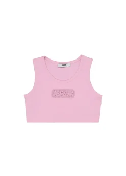 MSGM Kids Top Rosa con Ricamo Logo per Bambine