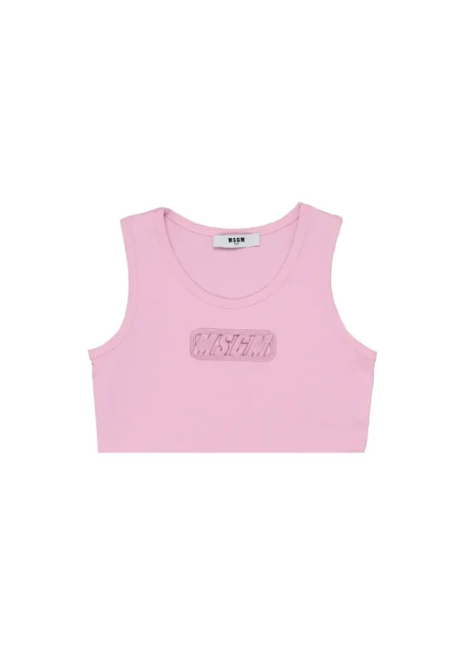 MSGM Kids Top Rosa con Ricamo Logo per Bambine