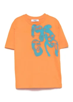 MSGM Kids T-shirt Arancione con Stampa Graffiti per Bambini