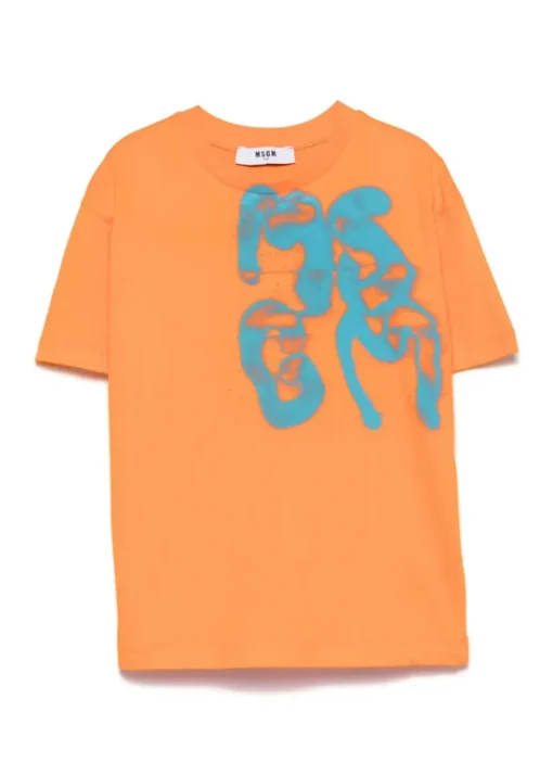 MSGM Kids T-shirt Arancione con Stampa Graffiti per Bambini