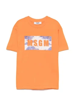 MSGM Kids T-shirt Arancione con Banda Logo per Bambini
