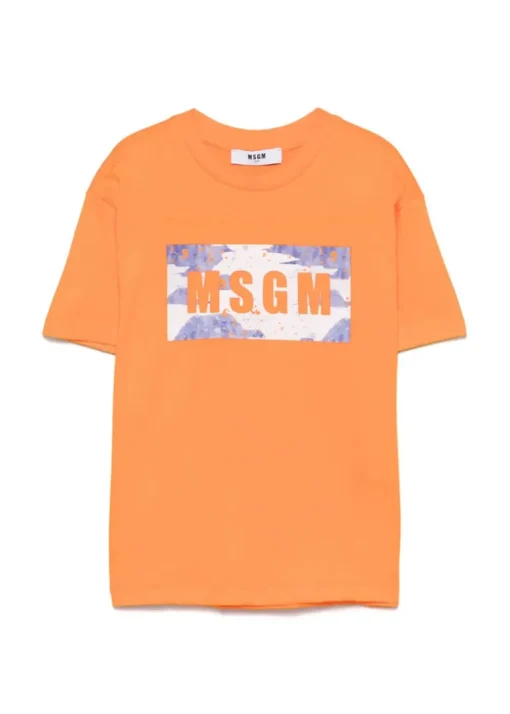 MSGM Kids T-shirt Arancione con Banda Logo per Bambini