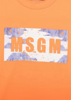 MSGM Kids T-shirt Arancione con Banda Logo per Bambini