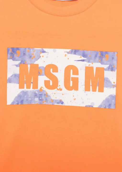 MSGM Kids T-shirt Arancione con Banda Logo per Bambini