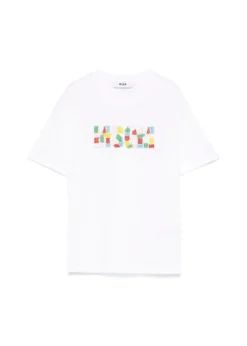 MSGM Kids T-shirt Bianca con Applicazione Perline per Bambine