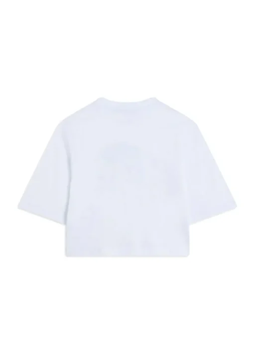 MSGM Kids T-Shirt Crop Bianca Cheer per Bambine