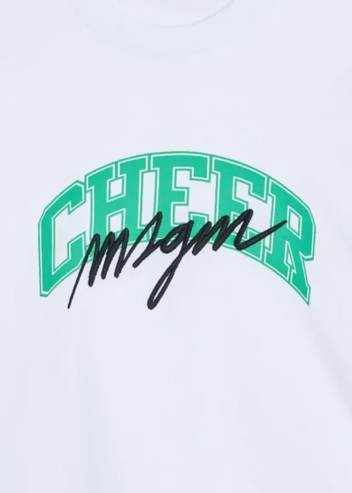 MSGM Kids T-Shirt Crop Bianca Cheer per Bambine