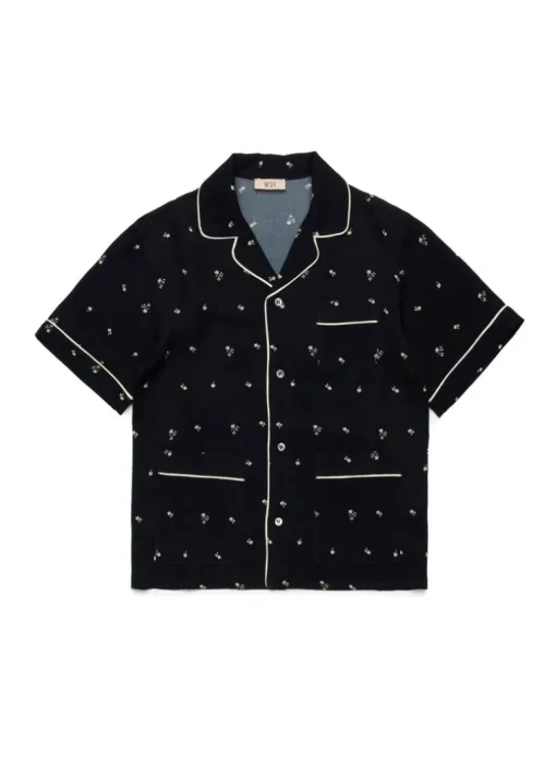 N°21 Kids Camicia Nera All over Palms per Bambine