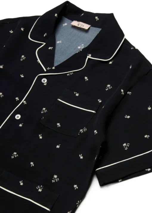 N°21 Kids Camicia Nera All over Palms per Bambine