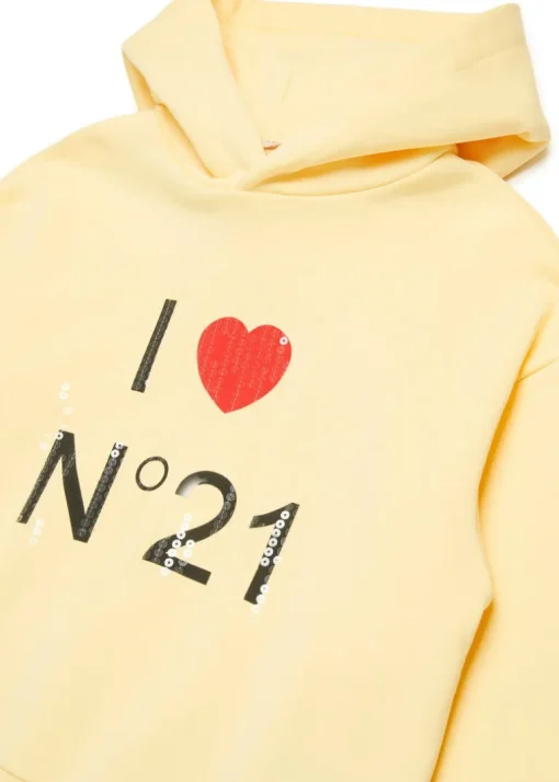 N°21 Kids Felpa Gialla con Cappuccio con Stampa per Bambine