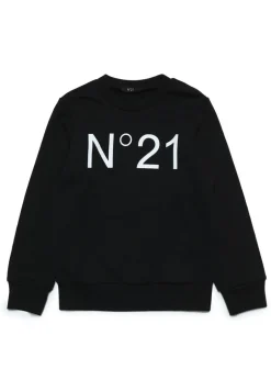 N°21 Kids Felpa Nera Girocollo con Stampa