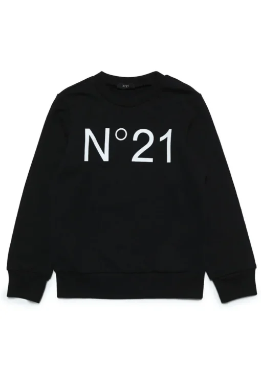 N°21 Kids Felpa Nera Girocollo con Stampa