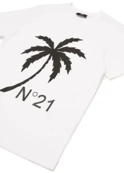 N°21 Kids T-shirt Bianca con Stampa Palm Tree per Bambini