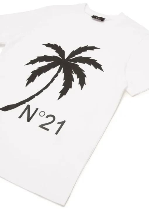 N°21 Kids T-shirt Bianca con Stampa Palm Tree per Bambini