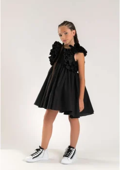 Nunzia Corinna Bambina Abito Nero In Cotone