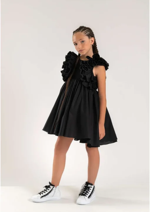 Nunzia Corinna Bambina Abito Nero In Cotone
