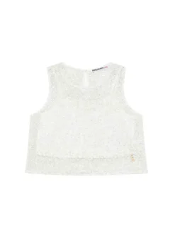 Patrizia Pepe Top Bianco con Paillettes per Bambine