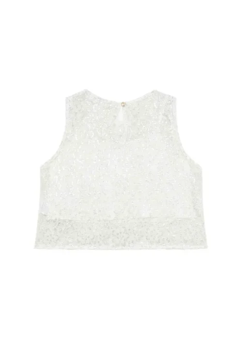 Patrizia Pepe Top Bianco con Paillettes per Bambine