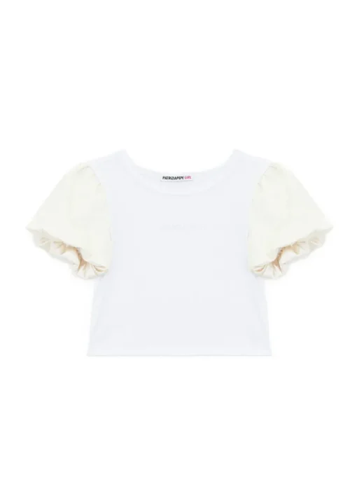 Patrizia Pepe T-shirt Crop Bianca/Avorio per Bambine