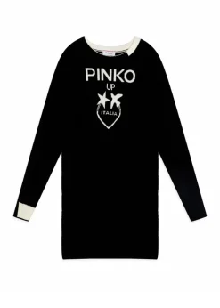 Pinko Kids Abito Nero in Maglia con Intarso Logo per Bambine