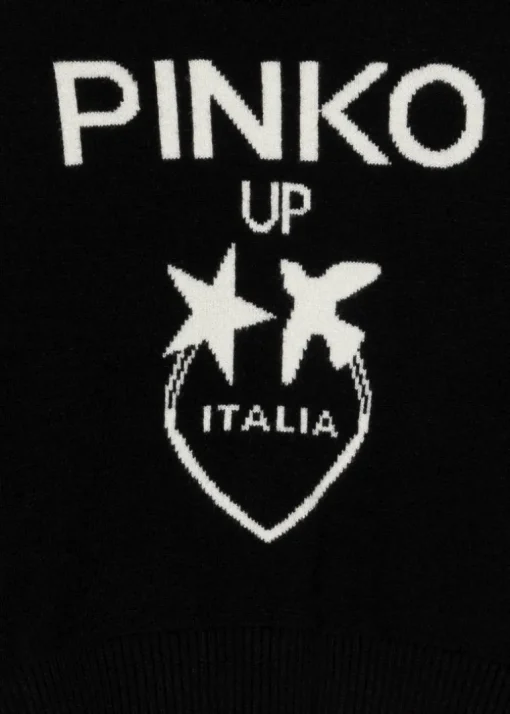 Pinko Kids Abito Nero in Maglia con Intarso Logo per Bambine