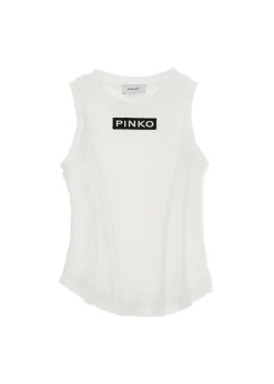 Pinko Kids Canotta Bianca Slim con Ricamo per Bambine