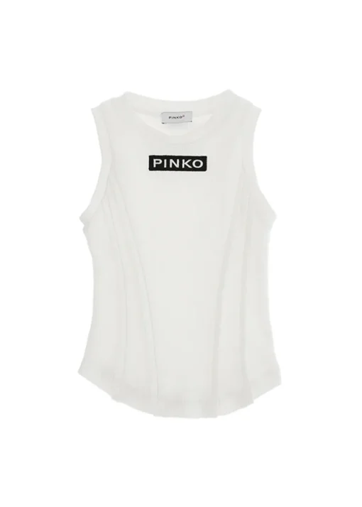 Pinko Kids Canotta Bianca Slim con Ricamo per Bambine