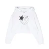 Pinko Kids Felpa Bianca Crop con Cappuccio con Strass per Bambine